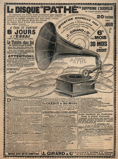 Publicidade para fonógrafos "Pathe" 1907 - Le disque pathe - de French School