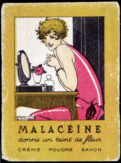 Cartão postal publicitário para produtos de beleza Malacéíne. por volta de 1920. de French School