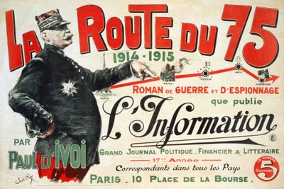 Cartaz publicitário para o romance "La Route du 75:1914 - 1915: Roman de guerre et d
