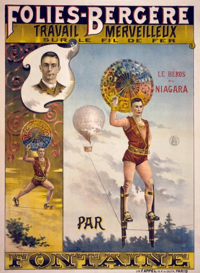 Propaganda para Folies-Bergère, obra maravilhosa sobre o fio por fonte, pub. Em Paris 1870-1890 de French School
