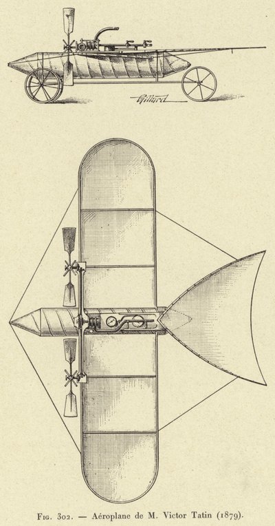 Aeroplane de M Victor Tatin (1879) (gravura) de French School