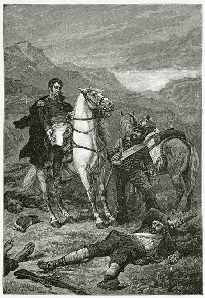 Após a batalha, século XIX (gravura bw) de French School
