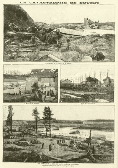 Após o desastre das cheias de Bouzey, França (gravura) de French School