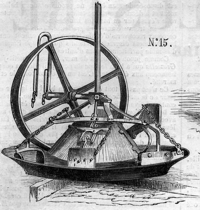 Máquina agrícola: um moinho de gesso apresentado no concurso agrícola de Paris, em 1860. Gravura no "Le Monde Illustré" n¡172 de 28 de Julho de 1860. de French School