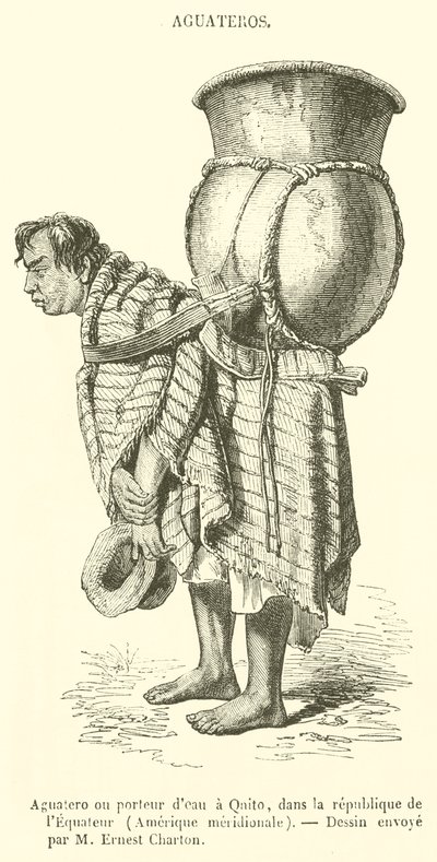 Aguatero ou porta-água em Qnito, República do Equador, América do Sul (gravura) de French School