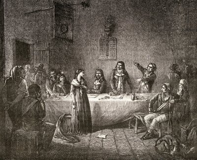 Aimee Cecile Renault em frente ao Comitê Revolucionário, de "História da Revolução Francesa" por Louis Blanc (1811-82) de French School