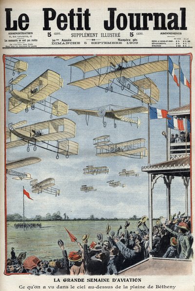 Airshow realizado em Betheny, França, ilustração do jornal francês Le Petit Journal - Meeting d