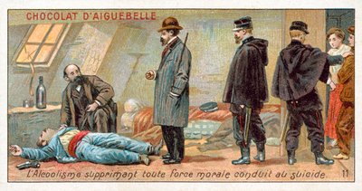 O alcoolismo suprime toda a força moral e leva ao suicídio (chromolitho) de French School