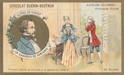 Alfred de Musset (1810-1857), escritor francês do período romântico, autor de “Chanson de Fortunio”, poesia (1852) de French School