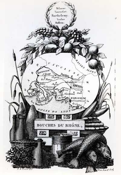 Mapa alegórico do departamento de Bouches-du-Rhone, c.1830 de French School