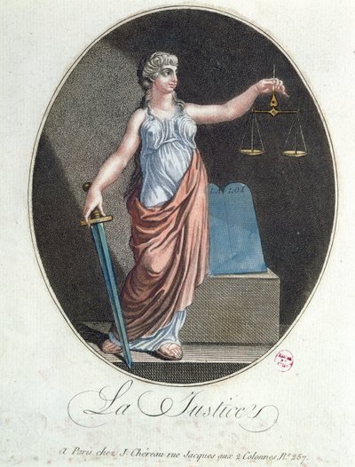 Alegoria da Justiça, publicado por J. Chereau, Paris, 1792 de French School