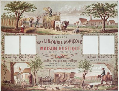 Almanaque ilustrando métodos tradicionais e modernos de agricultura. c.1870-80 de French School