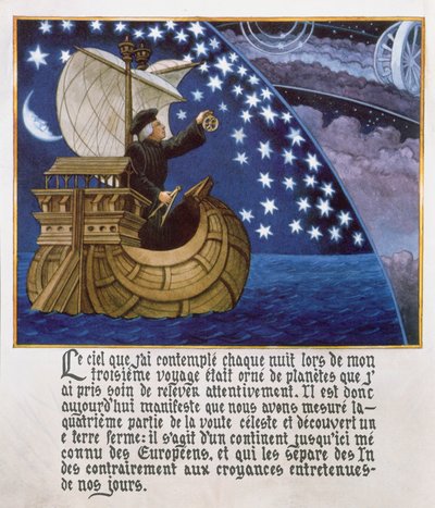Amerigo Vespucci navegando pelas estrelas em sua terceira viagem de French School