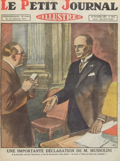 Uma Declaração Importante de Benito Mussolini (1883-1945) do Le Petit Journal, 25 de dezembro de 1927 de French School