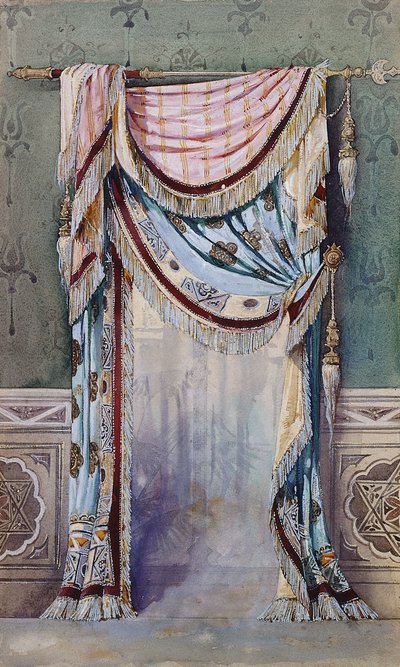 Um interior com um design de cortina, c.1880 de French School