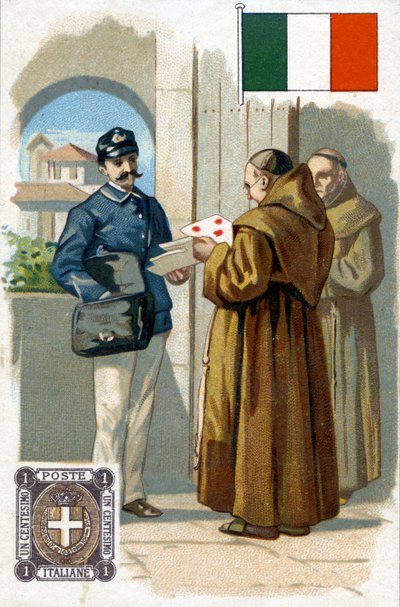 Um carteiro italiano entregando correspondência, final do século XIX de French School