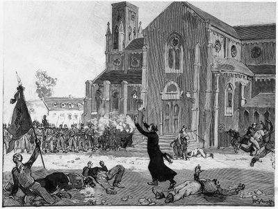 Uma revolta na praça da prefeitura em Fourmies, ilustração do Le Monde Illustre, 9 de maio de 1891 de French School