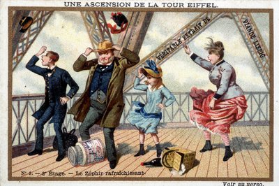 Uma subida da Torre Eiffel: no 2º andar, um refrescante zephir - chromo. Liébig, deb. século XX de French School
