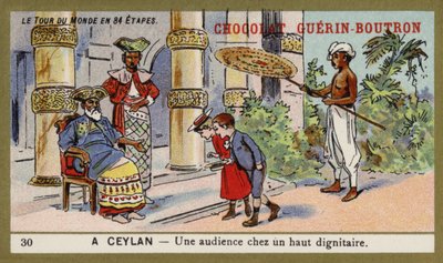 Um público com um alto dignitário, Ceilão (chromolitho) de French School