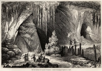 Vista interior da gruta de Antiparos, ilha das Cíclades, desenho de Emile Rouargue (cerca de 1895-1865), para ilustrar a visita à gruta de Antiparos, em 1859, por E.A.Spoll. Gravura em "Le tour du monde" 1861. Coleção de Selva. de French School