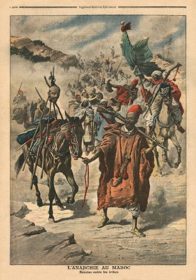 Anarquia no Marrocos, pilhagem entre tribos, ilustração do &39;Le Petit Journal&39;, suplemento ilustrativo, 24 de novembro de 1907 de French School