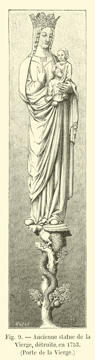 Antiga estátua da Virgem, destruída em 1753, Porta da Virgem de French School