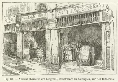 Sepulturas em massa antigas Lingeres, transformadas em lojas, rue des Innocents de French School