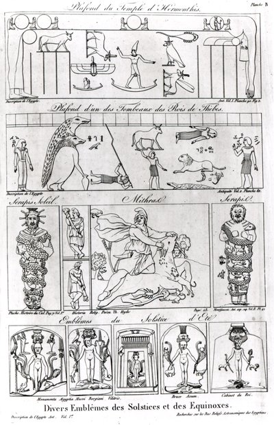 Ilustrações e símbolos religiosos e astronômicos egípcios e persas antigos de French School