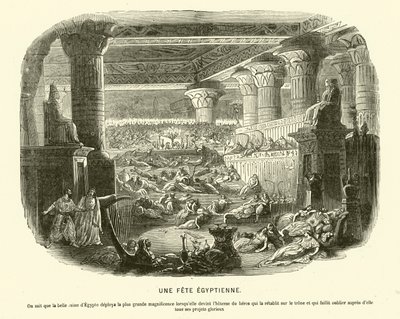 Antigo banquete egípcio durante o reinado de Cleópatra VII de French School