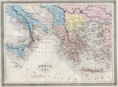 Grécia Antiga e suas colônias - Placa do "Atlas Universal da Geografia Antiga e Moderna para Escolas Residenciais" de Vuillemin - ca. 1845 de French School