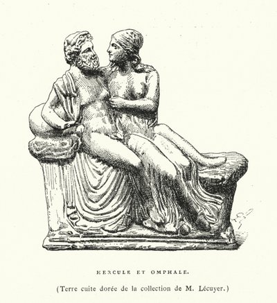 Antiga escultura grega de terracota de Hércules e Omphale (gravura) de French School