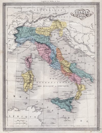 Itália Antiga - Placa extraída do "Atlas Universal da Geografia Antiga e Moderna para Escolas Residenciais" por Vuillemin - ca. 1845 de French School