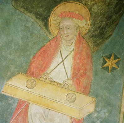 Anjo tocando um clavicórdio, detalhe da abóbada da cripta de French School