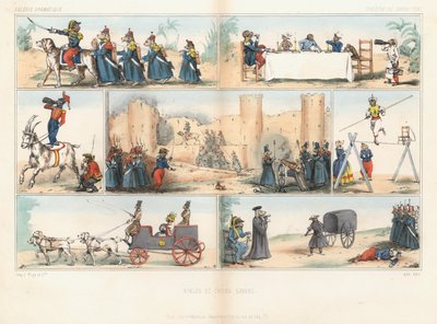 Cães e macacos antropomórficos (gravura colorida) de French School