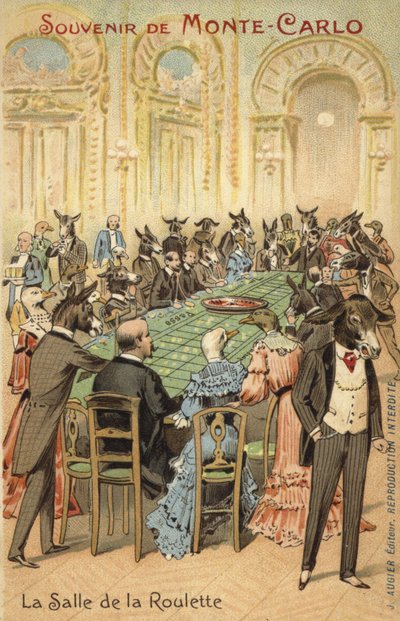 Ilustração antropomórfica das loucuras do Casino de Monte Carlo (litografia a cores) de French School