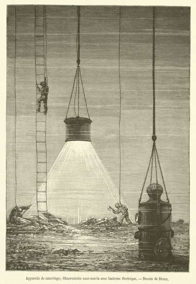 Dispositivos de salvamento, observatório subaquático com lanterna eléctrica (gravação) de French School