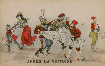 Apres La Victoire, desenho político sobre os Balcãs. Postal enviado em 14 de junho de 1913. de French School