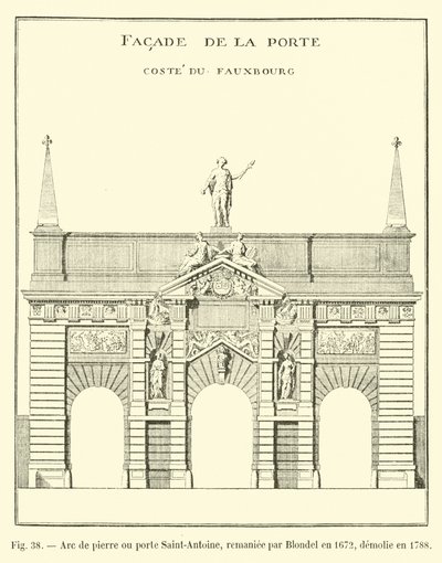 Arco de pedra ou porta Saint-Antoine, refeito por Blondel em 1672, demolido em 1788 de French School
