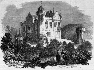 Arquitectura: vista exterior do Castelo de Abbotsford (1824), onde viveu o escritor Walter Scott. Escócia de French School