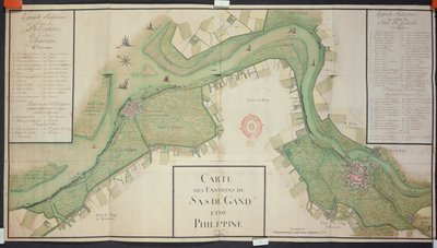 Área ao redor de Sas van Gent e Filipinas, Holanda, 1747 (caneta, tinta e wc no papel) de French School
