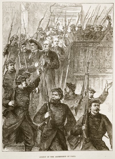 Detenção do Arcebispo de Paris, em março de 1871, ilustração de Cassells História da Guerra entre a França e a Alemanha, 1870-1871 de French School