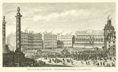 Chegada da rainha no Hotel de Ville, festa do nascimento do Dauphin, 21 e 23 de janeiro de 1782 de French School