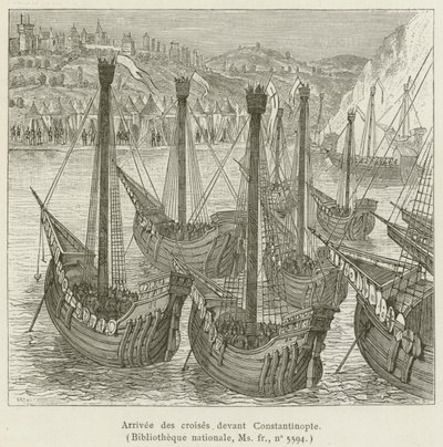 Chegada dos cruzados a Constantinopla (gravura) de French School