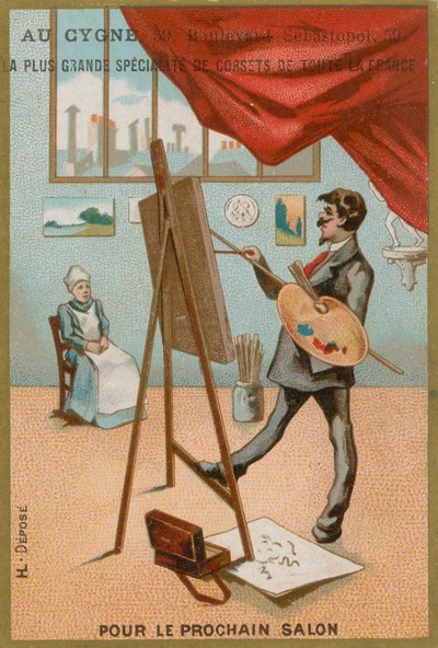 Artista pintando uma mulher sentada. de French School
