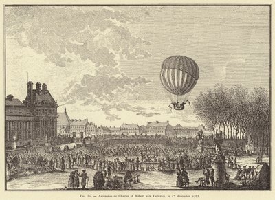 Ascensão de Charles e Robert às Tuileries, 1 de dezembro de 1783 (gravura) de French School