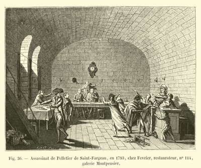 Assassinato de Pelletier de Saint-Fargeau, em 1793, em Fevrier, restaurador, nº 114, Galeria Montpensier de French School