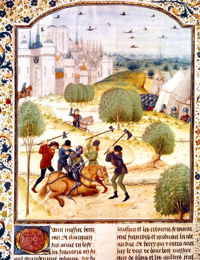Assassinato de um cavaleiro inglês fora de Paris em 1437 (100 anos de guerra) Iluminação de Chronicles of England escrita por Jean de Wavrin de French School