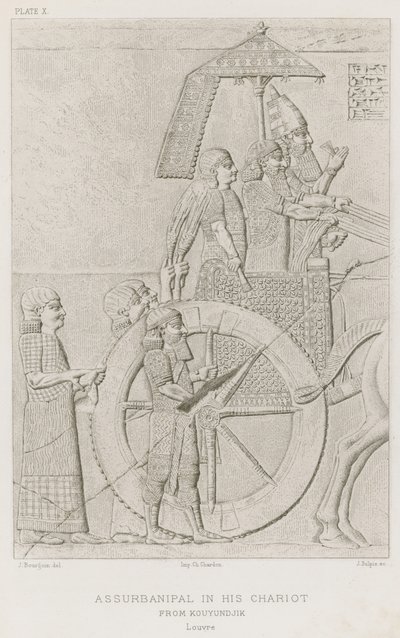 Assurbanipal em sua carruagem, de Kouyundjik, Louvre de French School