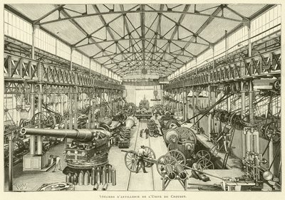 Oficinas de artilharia da fábrica de Creusot (gravura) de French School