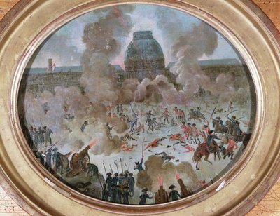 Ataque às Tulherias, Paris, 10 de agosto de 1792 (guache sobre tela) de French School